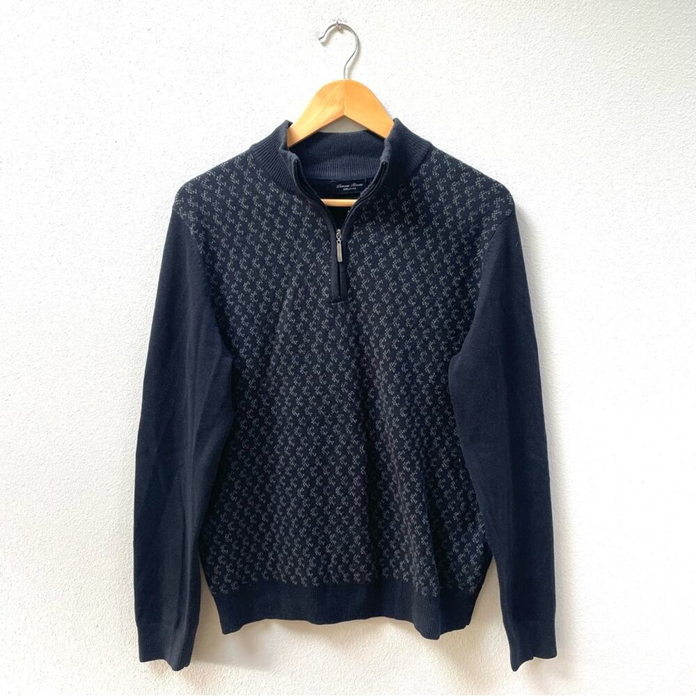 Linea Rosso Patrick Assaraf Merino Wool Navy & Gray 1/4 Zip Sweater, Men's Small